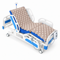 Imagen ilustrativa de cama clínica eléctrica Motion Care 5 posiciones Premium con colchón clínico azul y antiescaras instalado, con motor en la piecera.