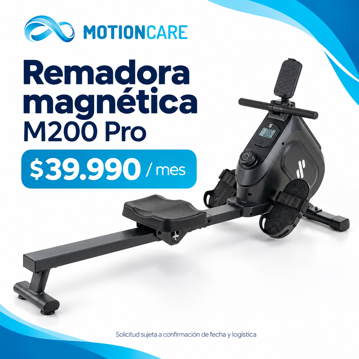 Remadora magnética M200 Pro — gráfica ilustrativa original MotionCare; arriendo mensual
