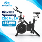 Bicicleta Spinning Z160 Pro 2.0 — gráfica ilustrativa original MotionCare; arriendo mensual