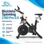 Bicicleta Spinning Z160 Pro 2.0 — gráfica ilustrativa original MotionCare; ficha técnica