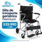 Silla de transporte geriátrica Premium — gráfica original MotionCare del modelo de referencia; arriendo mensual