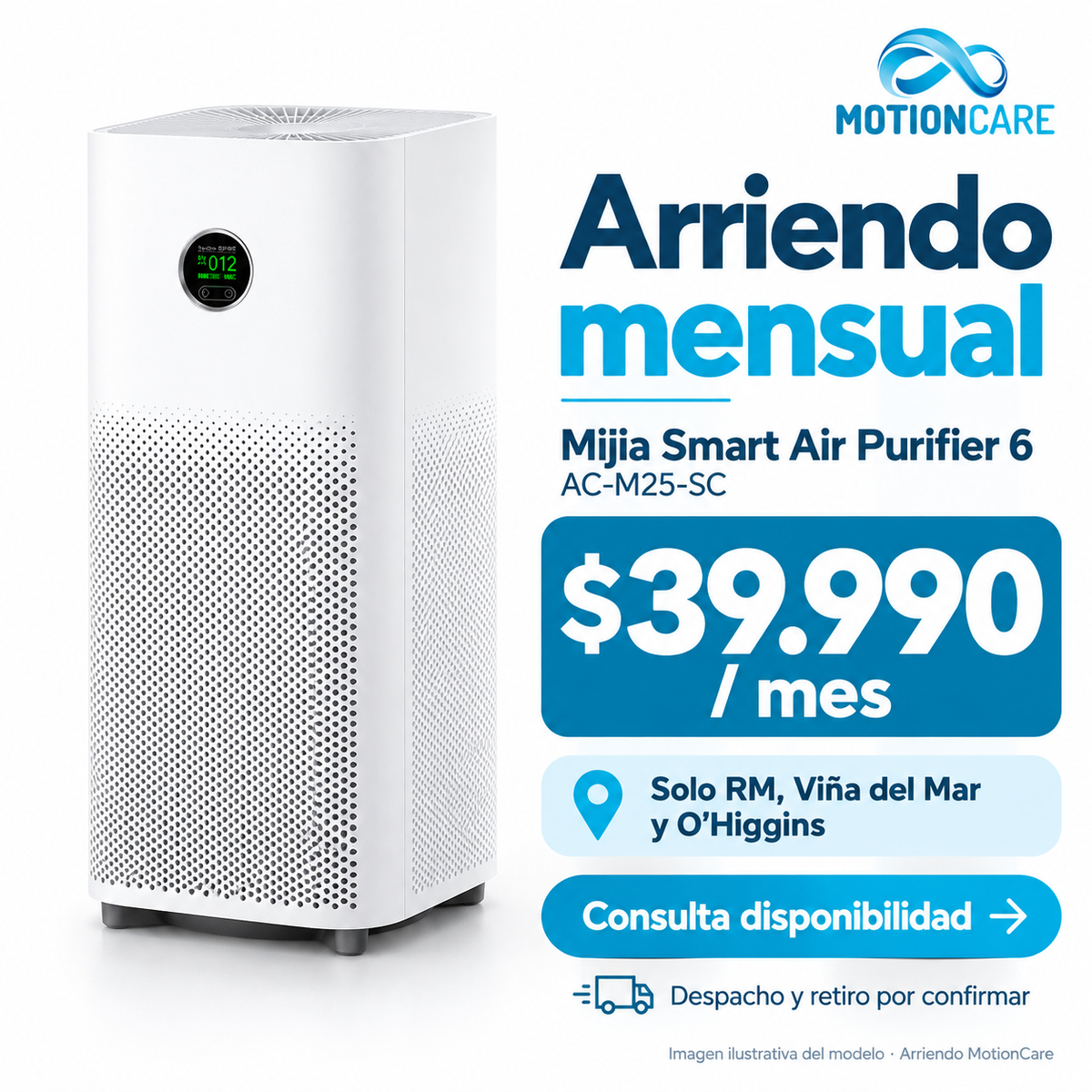 Arriendo Mijia Smart Air Purifier 6 por $39.990 mensuales. Solo RM, Viña del Mar y O’Higgins. Consulta disponibilidad.