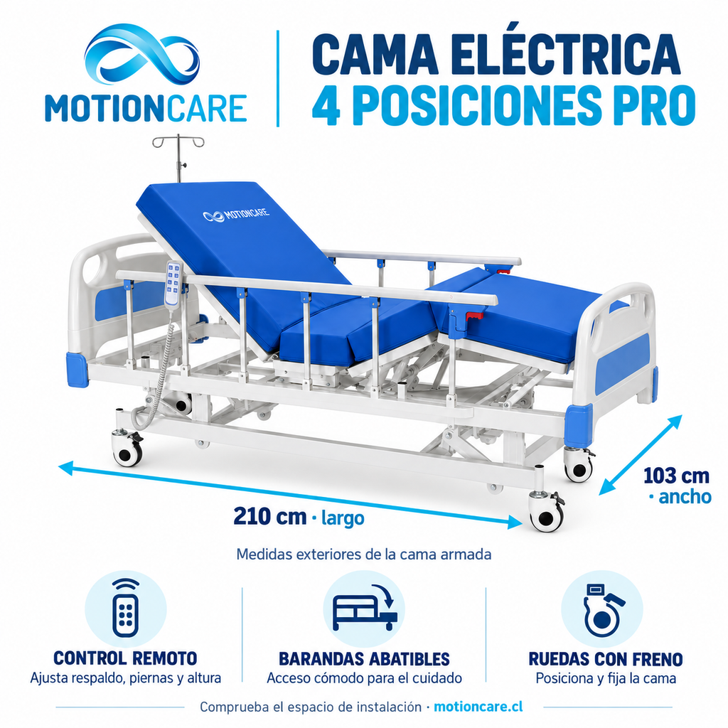 Cama eléctrica 4 posiciones: 210 cm de largo, 103 cm de ancho y control remoto